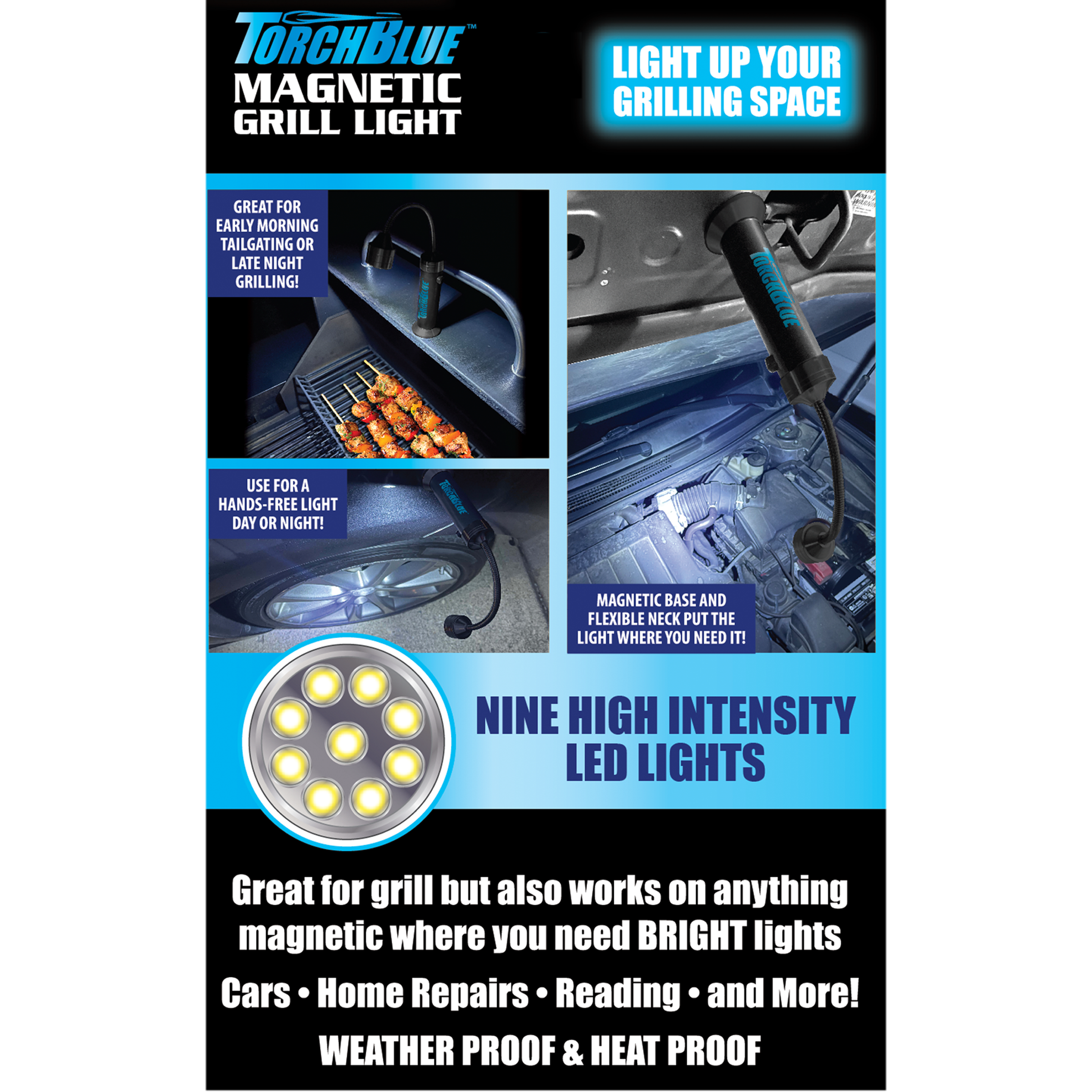 Torch Blue Magnetic Grill Black LED Flashlight