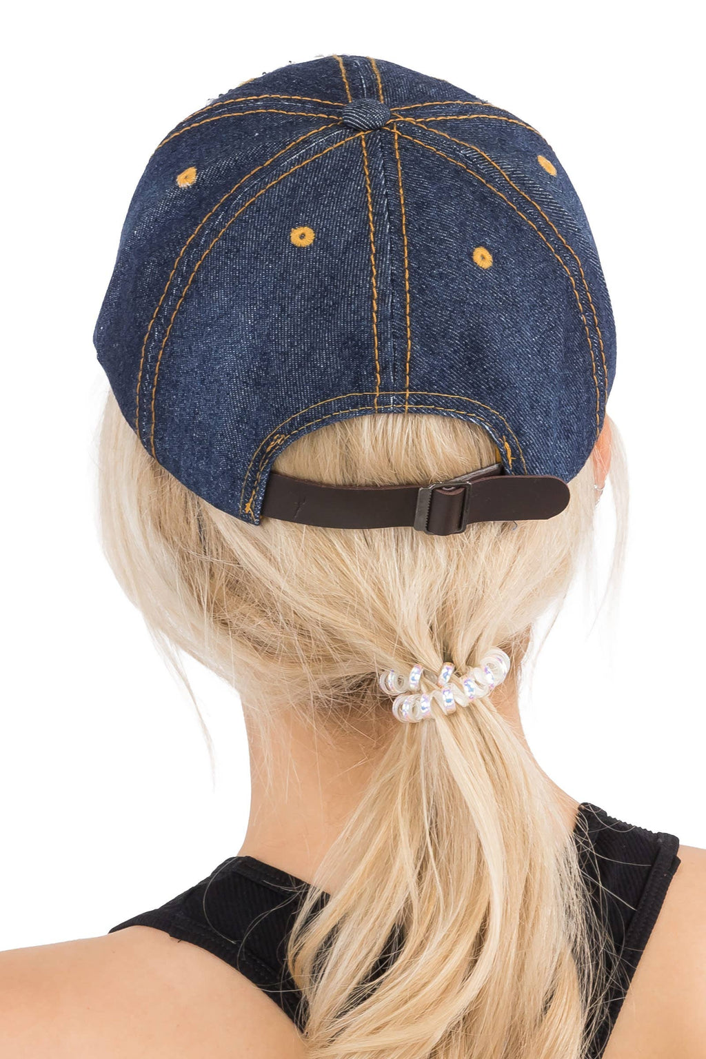 American Flag Bling Patch Denim Baseball Cap: DENIM DARK BLUE