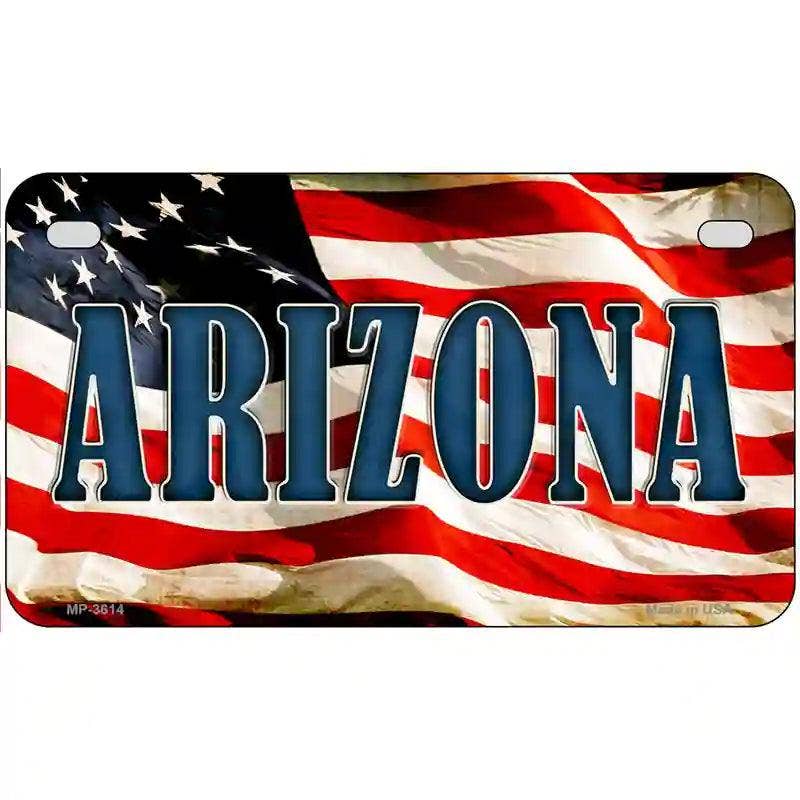 Arizona on American Flag Metal Novelty License Plate