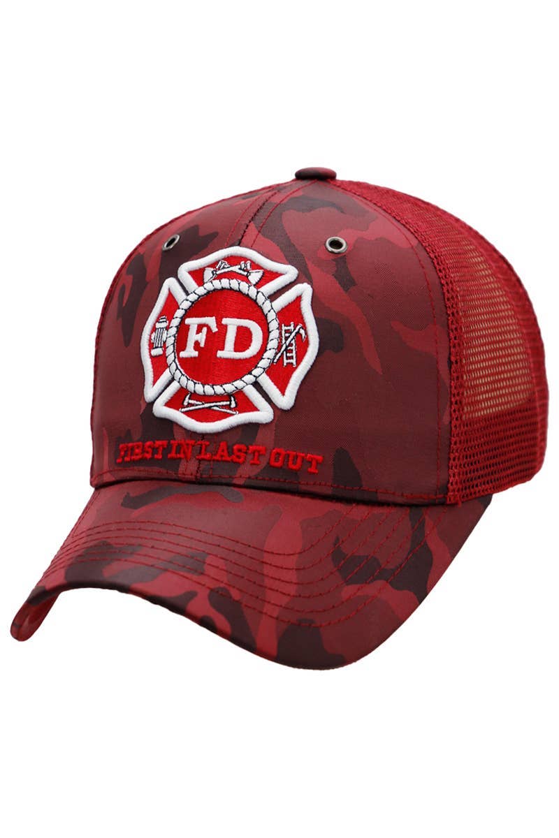 Fire Department Burgandy Camo Mesh Trucker Hat