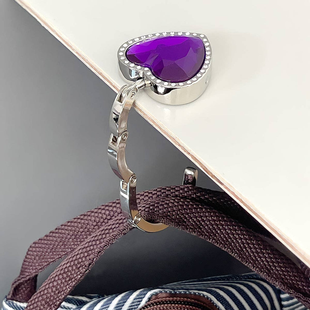 Wrapables Heart Shaped Purse Hook Hanger with Rhinestones: Purple