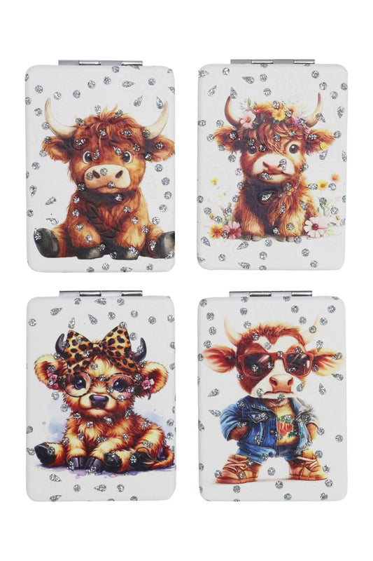 Highland Baby Cow Glitter Compact Mirror