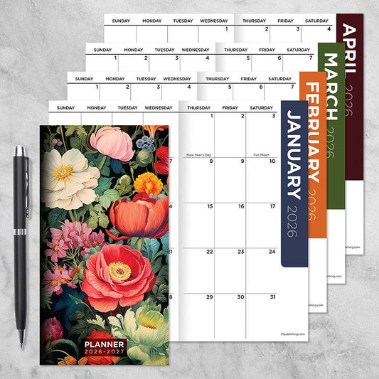 2026-2027 Vintage Blooms Small Monthly Pocket Planner