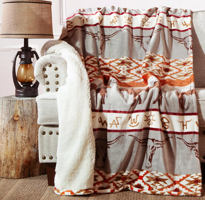 Longhorn Plush Sherpa Throw Blanket JP968