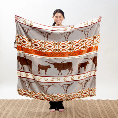 Longhorn Plush Sherpa Throw Blanket JP968