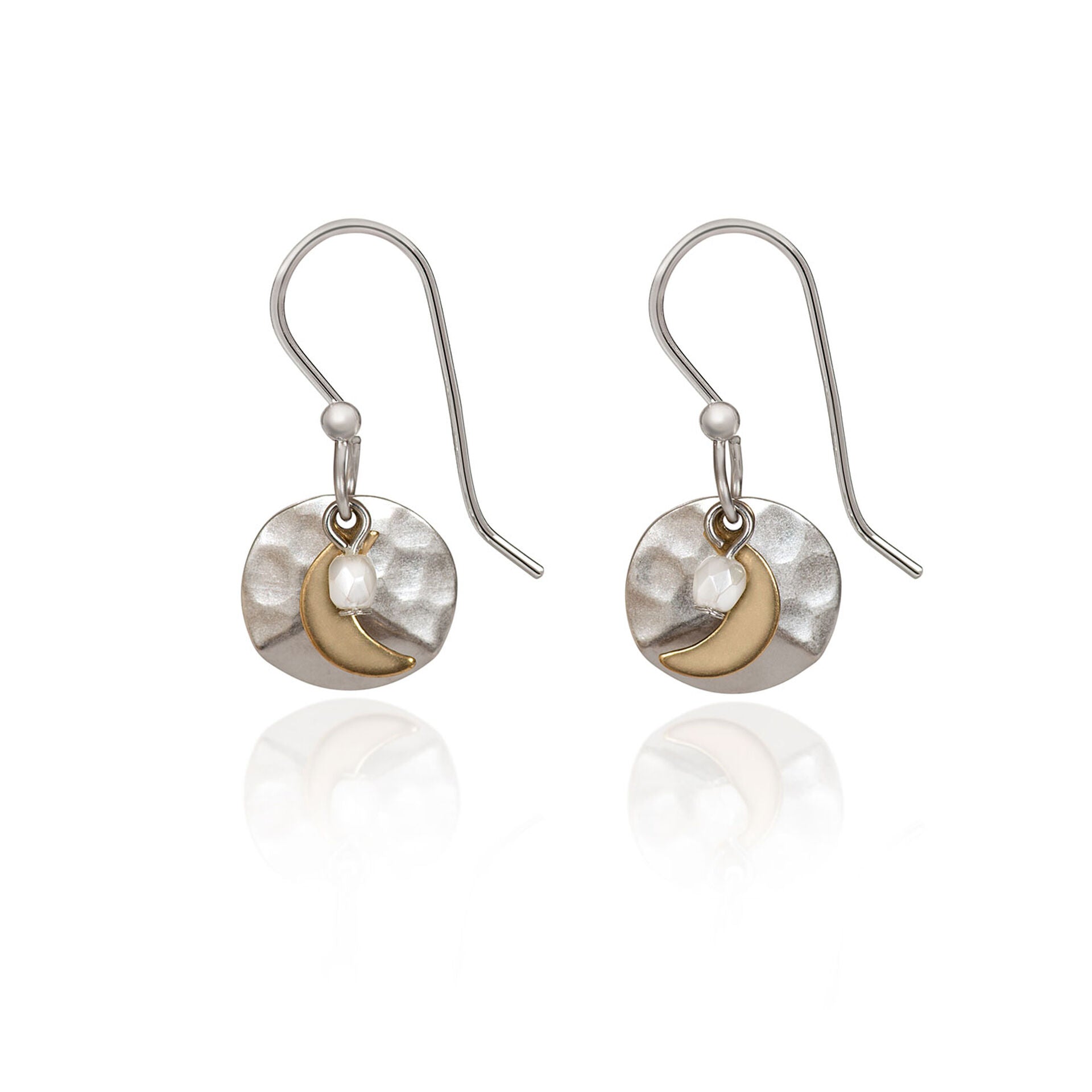 Silver Forest Crescent Hammered Round Earrings
