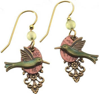 Silver Forest Hummingbird Flight Earrings