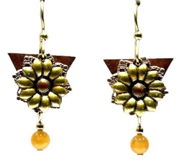 Flower on Filigree & Diamond/Bead Drop Silver Forest Earrings