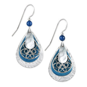 Silver Forest Blue and Silver Tears with Filigree Earrings