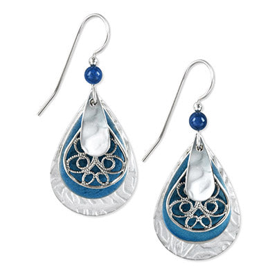 Silver Forest Blue/Silver Teardrop Earrings