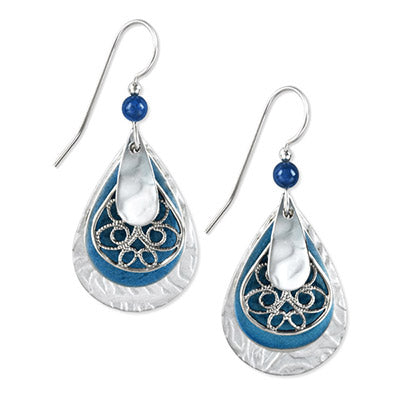 Silver Forest Blue and Silver Teardrop Earrings