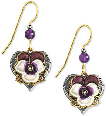 Silver Forest Purple & White Violet w/Filigree Earrings