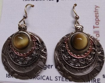 Trio Of Circles & Cab Silver Forest Earrings