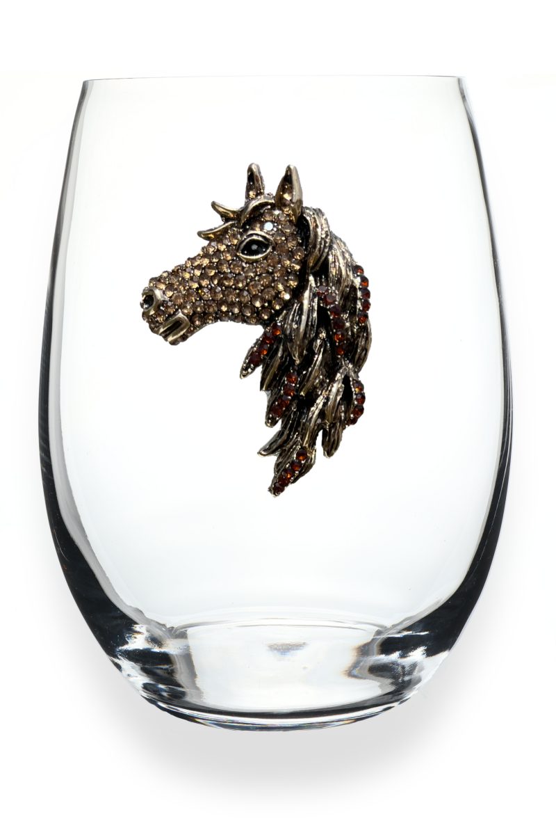 Horse Head Jeweled Stemless Wine Glass