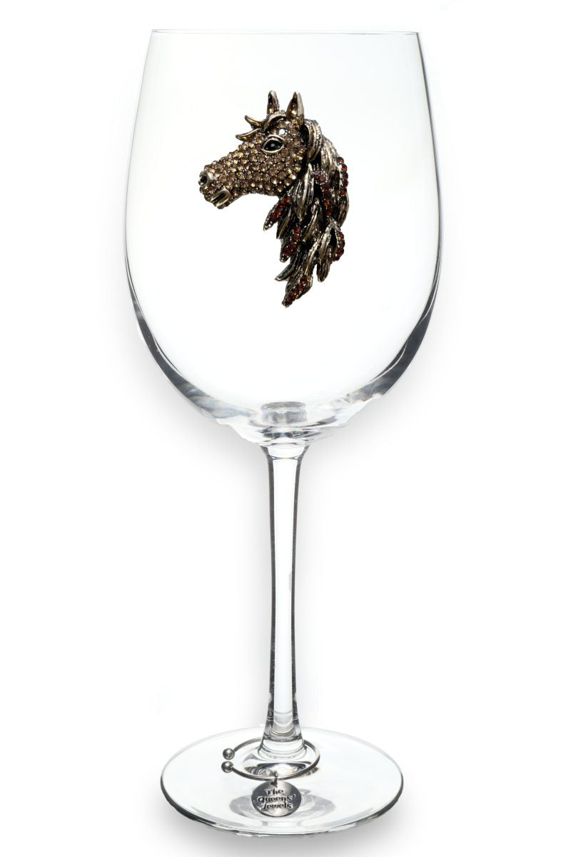 Horse Head Jeweled Stemmed Wine Glass