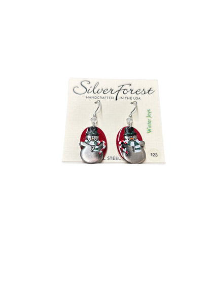 Silver Forest Snowman w/Candy Canes Earrings