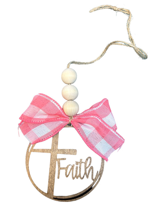 Faith Car Charm Ornament Pink/white Plaid