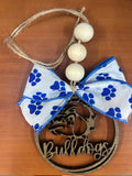 Bulldogs School Spirit Mascot Car Charm Ornament Paw Print Bow