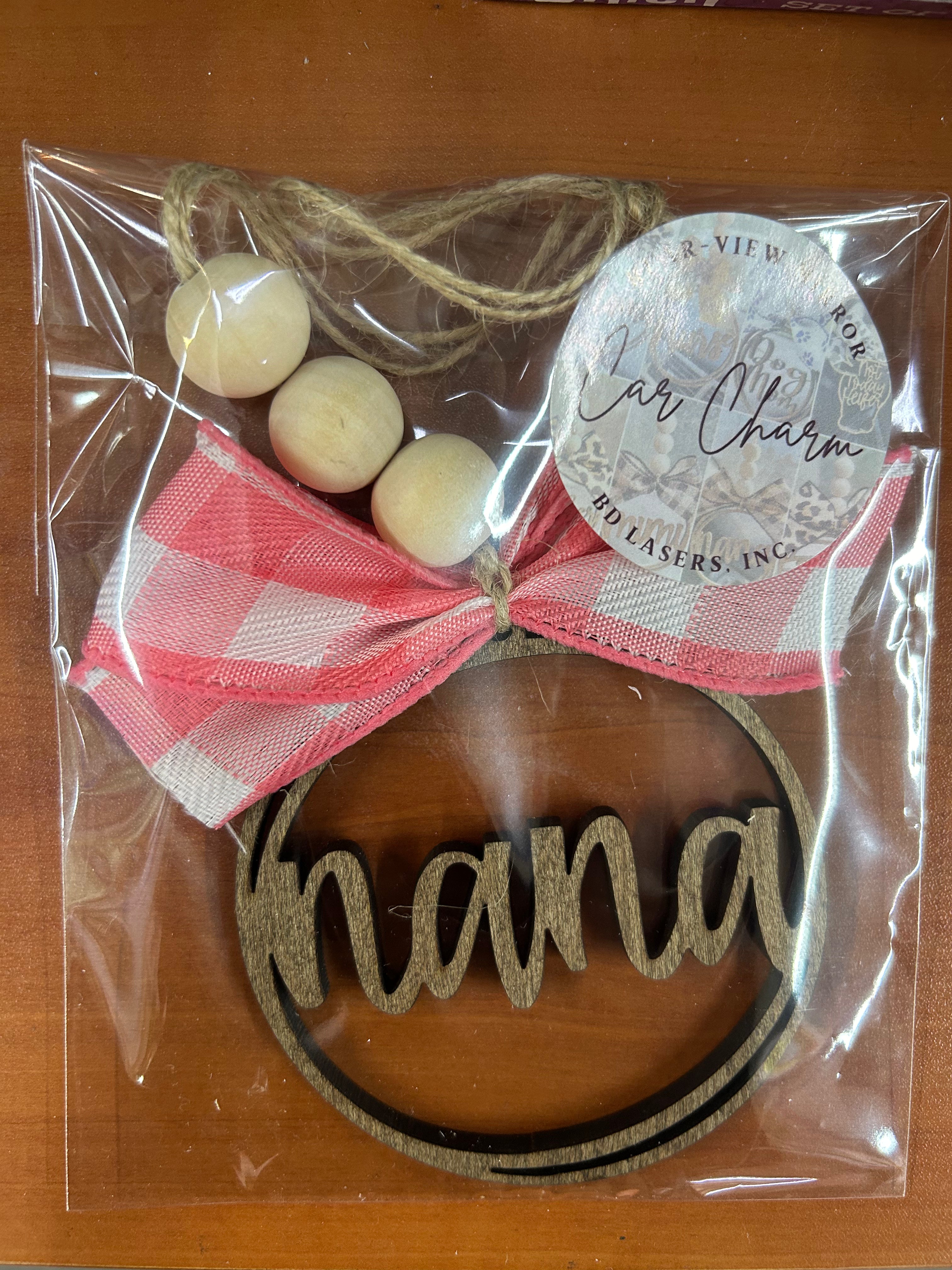 Nana Car Charm Ornament Pink Plaid Bow