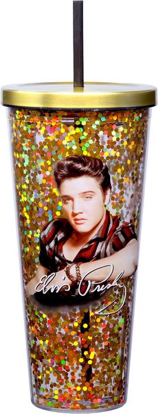 Elvis Presley Glitter Cup with Straw