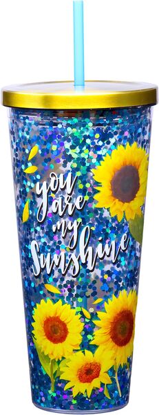 You Are My Sunshine Glitter Cup with Straw