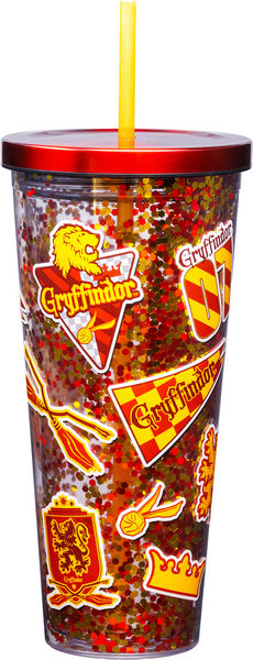 Gryffindor Glitter Cup w/Straw