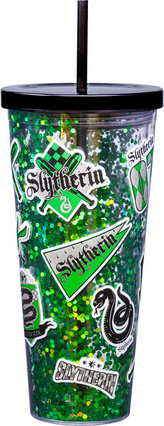 Slytherin Glitter Cup with Straw