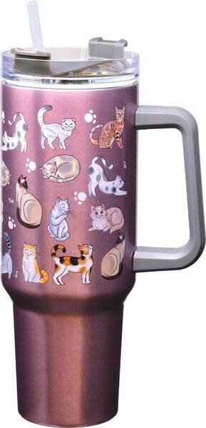 Cat Stickers Stainless Steel Travel Mug w/Handle