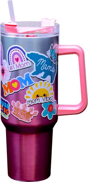 Mom Sticker Stainless Steel Travel Mug w/Handle