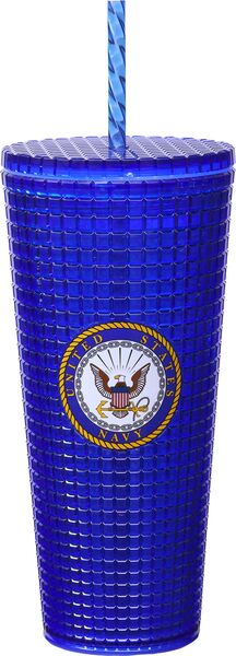 Navy Diamond Cup with Straw