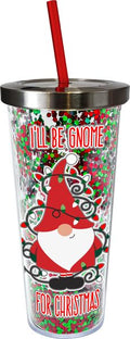 Christmas Gnome Glitter Cup with Straw