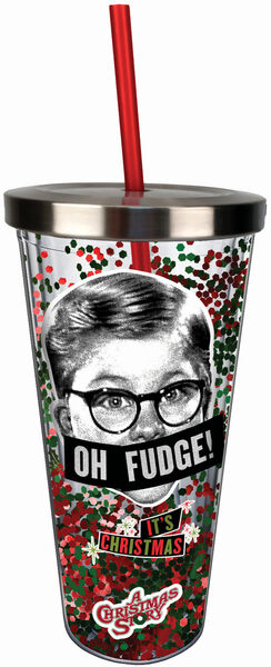 Oh Fudge! It's Christmas Glitter Cup with Straw
