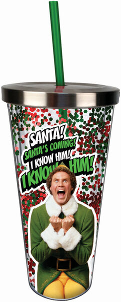 Santa! Santa's Coming Glitter Cup with Straw