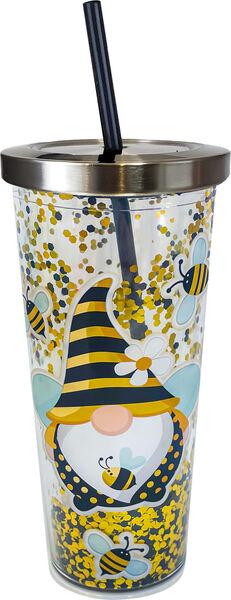 Bee Gnome Glitter Cup with Straw