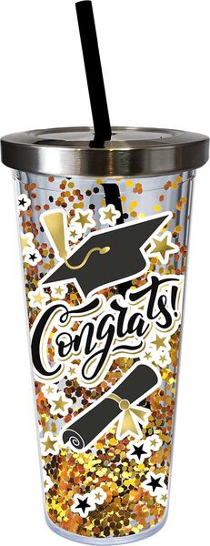 Congrats Glitter Cup with Straw