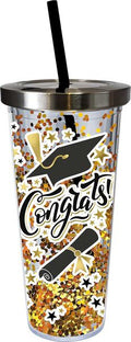 Congrats Glitter Cup with Straw