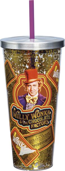 Willy Wonka Glitter Cup with Straw