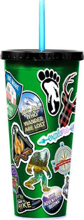 Travel Sticker Art Foil Cup with Straw