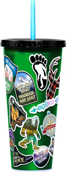 Travel Sticker Art Foil Cup with Straw