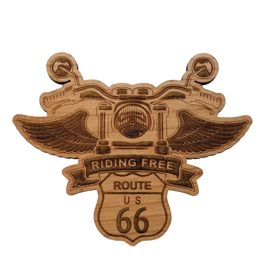 Route 66 Riding Free Wood Magnet