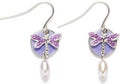 Silver Forest Purple Dragonfly On Purple Disc Earrings