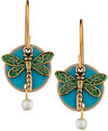 Silver Forest Dragonfly On Teal Disc Earrings