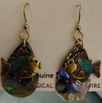 Silver Forest Fish On Teardrop Shell Earrings