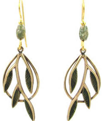 Silver Forest Earrings Branch In Teardrop/Green Bead