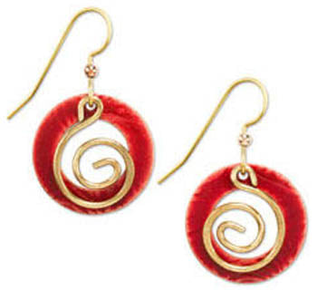 Silver Forest Red Open Round with Gold Coil Earrings
