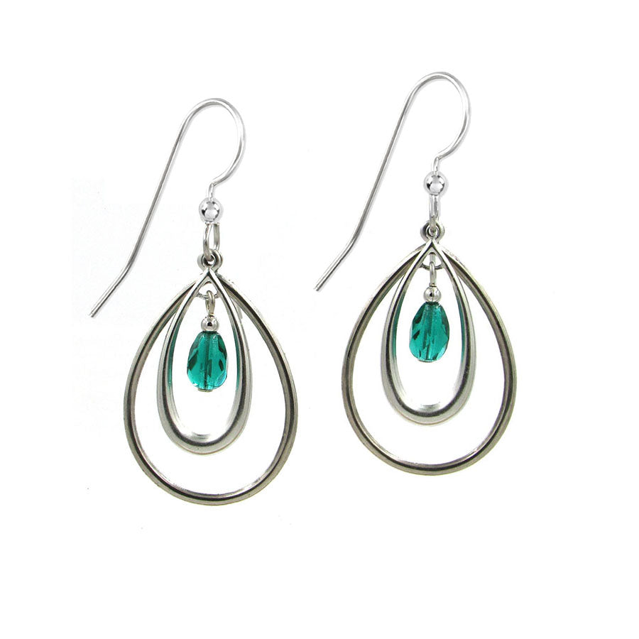 Silver Forest Open Tears and Green Drop Earrings