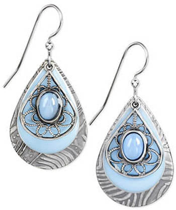 Silver Forest Blue & Silver Layered Teardrops with Blue Stone Earrings