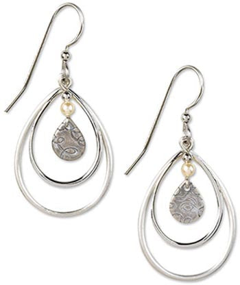 Silver Forest Silver Triple Teardrops with Pearl Earrings
