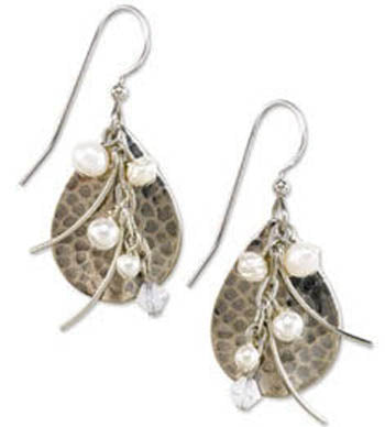 Silver Forest Hammered Teardrop with Pearls Earrings