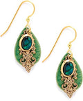 Silver Forest Green Teardrop with Filigree & Green Abalone Earrings